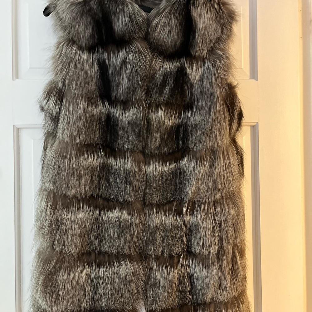 Gray Black Fox  Fur Vest, custom made!